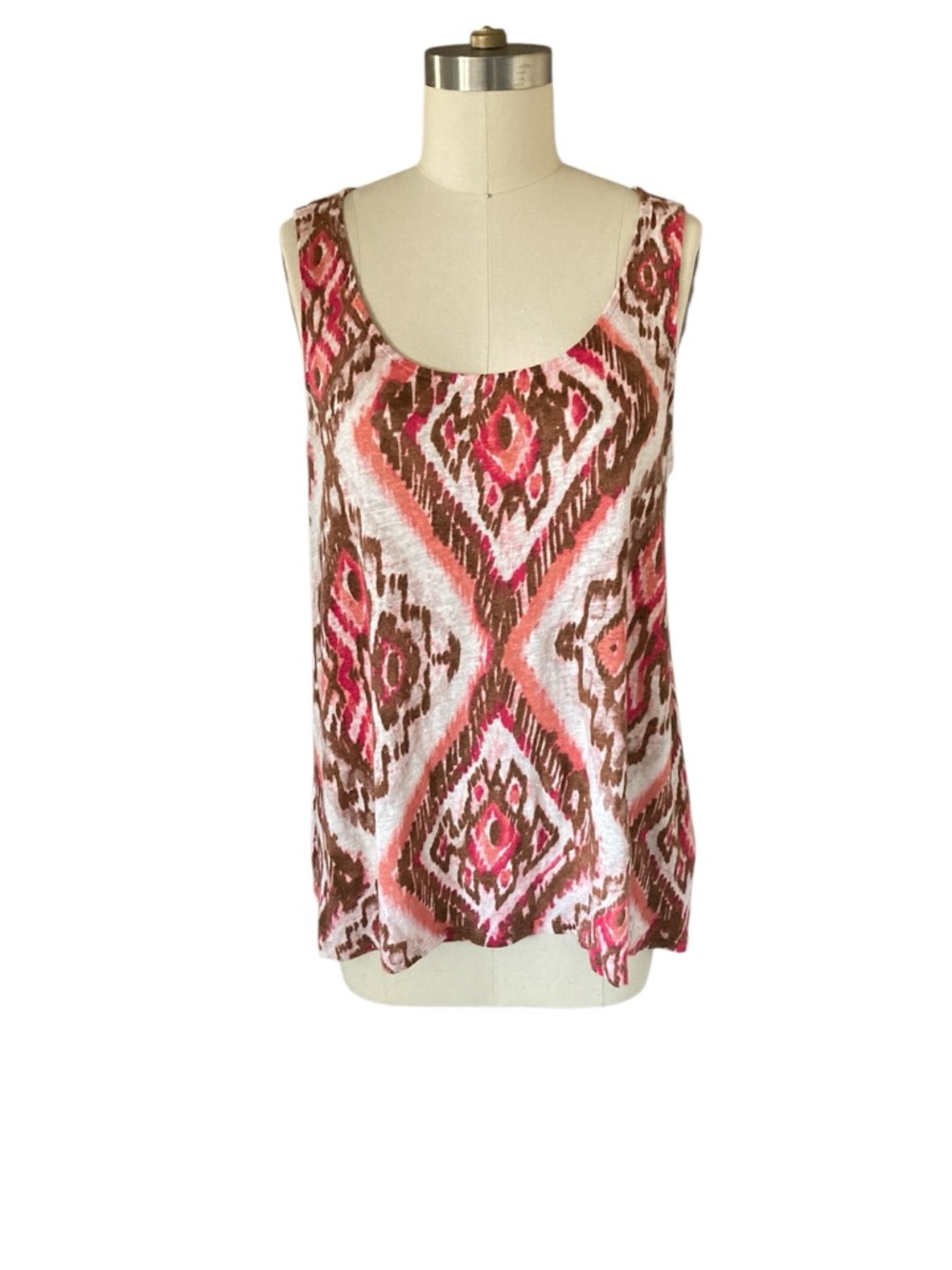 J. Jill Pink and Brown Ikat Scoop Neck Tank